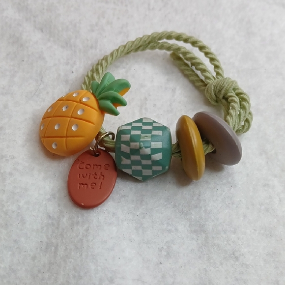 None Other - Tropical Pineapple Charm Elastic Corded Hair Tie